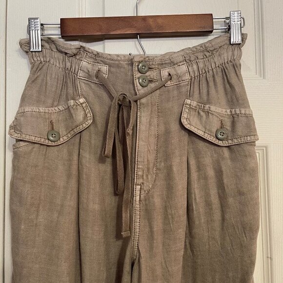 American Eagle Women's Green Linen Viscose Paperbag Flowy High Rise Pants Size 2 - Picture 3 of 8